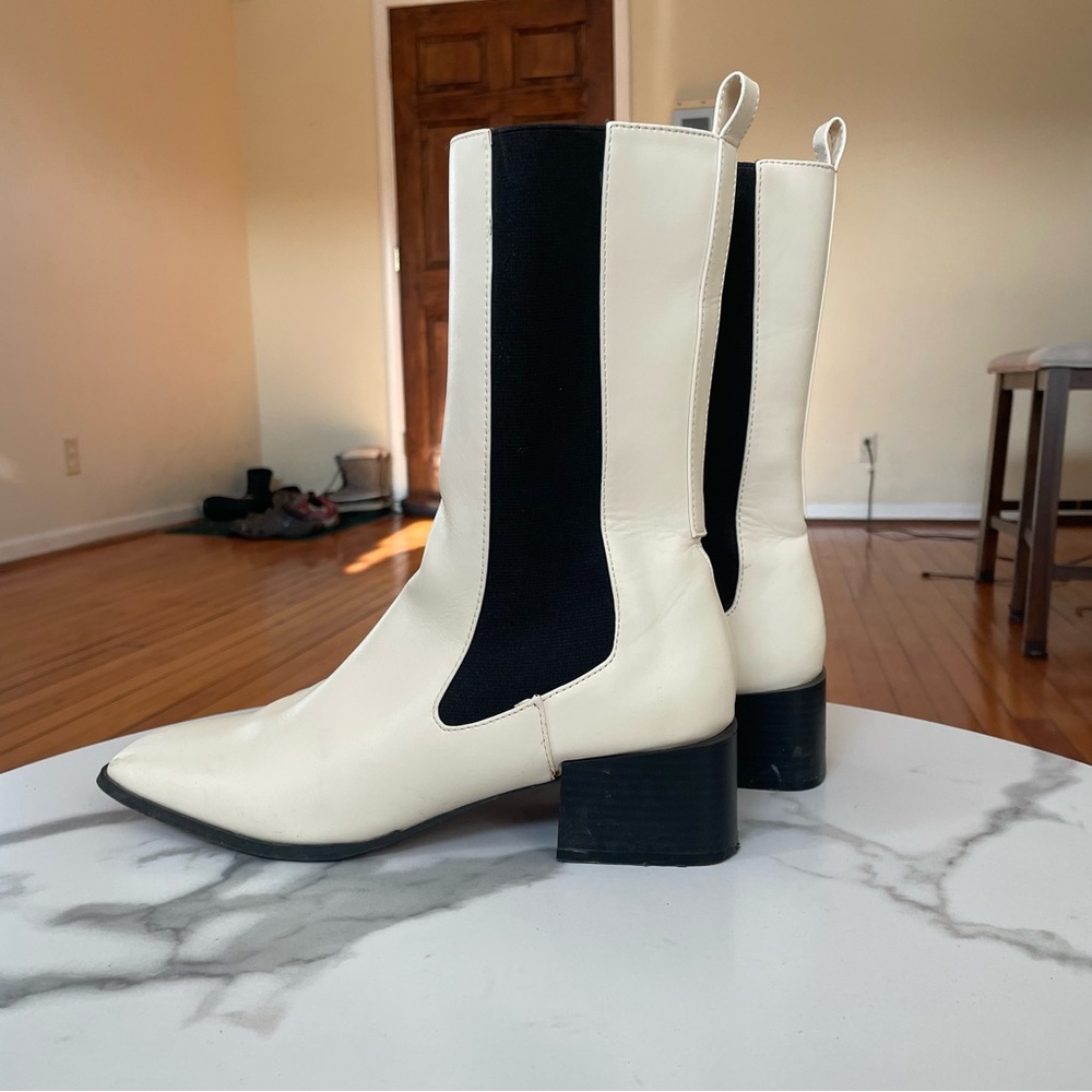 River Island High Ankle Cream Gusset Boots